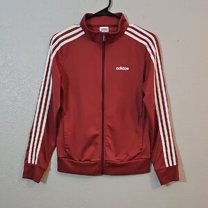 Adidas Full Zip Jacket, Maroon with White Stripes, Womens Small